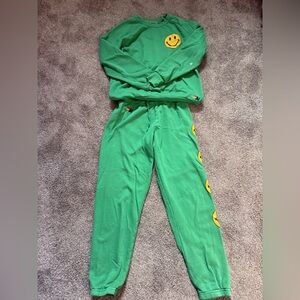 Aviator Nation Green Smiley Face Sweatshirt and Pants Set